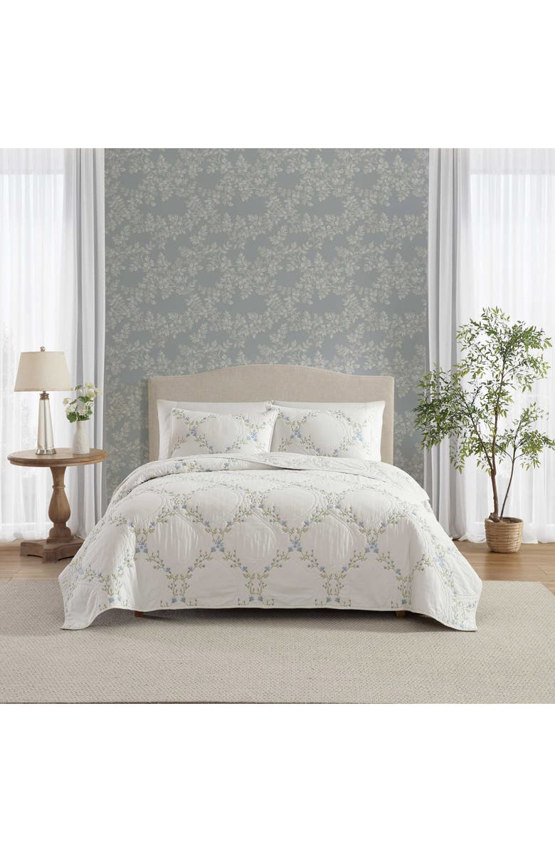 Laura Ashley Cotton 3-Piece Quilt & Sham Set, Alternate, color, Blue/ Green