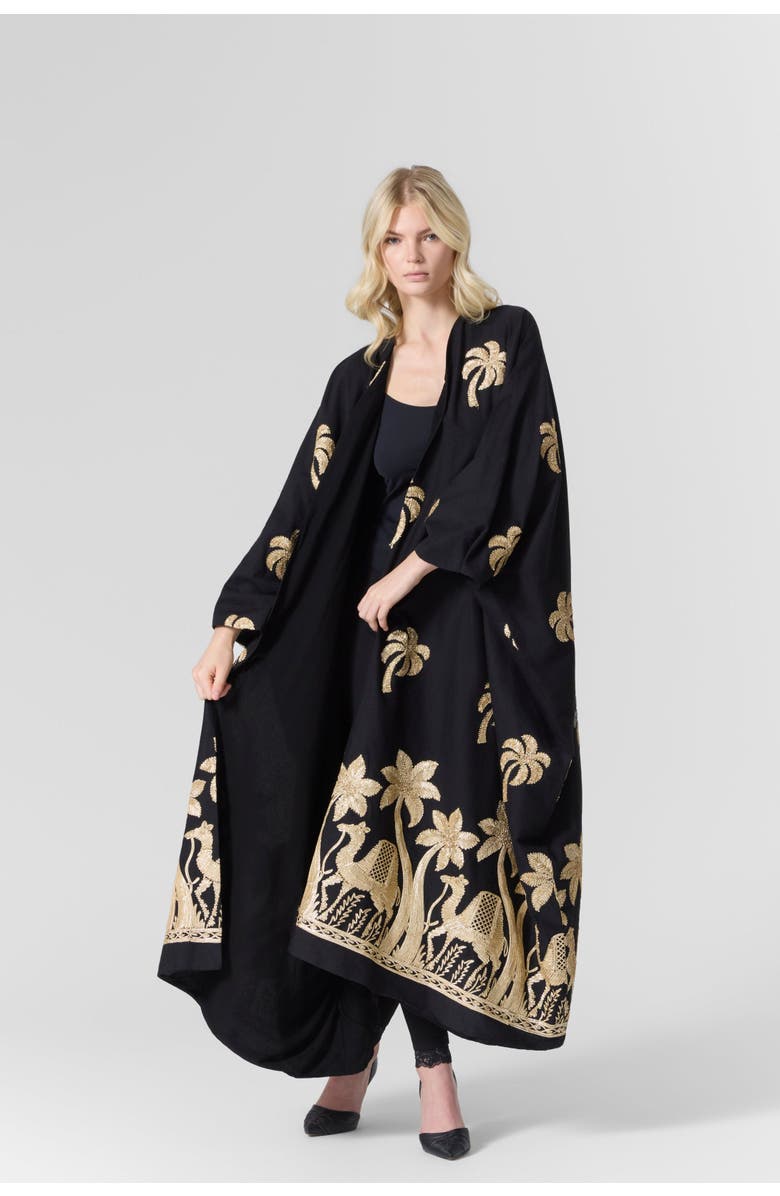 Le Fafo Luna Embroidered Linen Kaftan, Alternate, color, Black