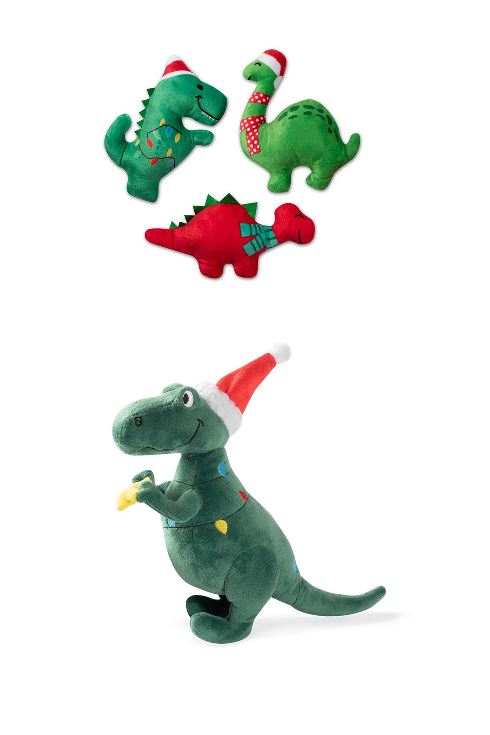 Trree Rex Fringe Studio Holiday Tree Rex and Christmas Dinos Mini 4-Piece Dog Toy ...