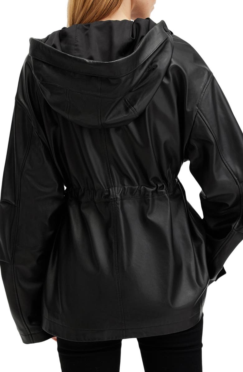 AllSaints Kelsea Hooded Leather Jacket, Alternate, color, 