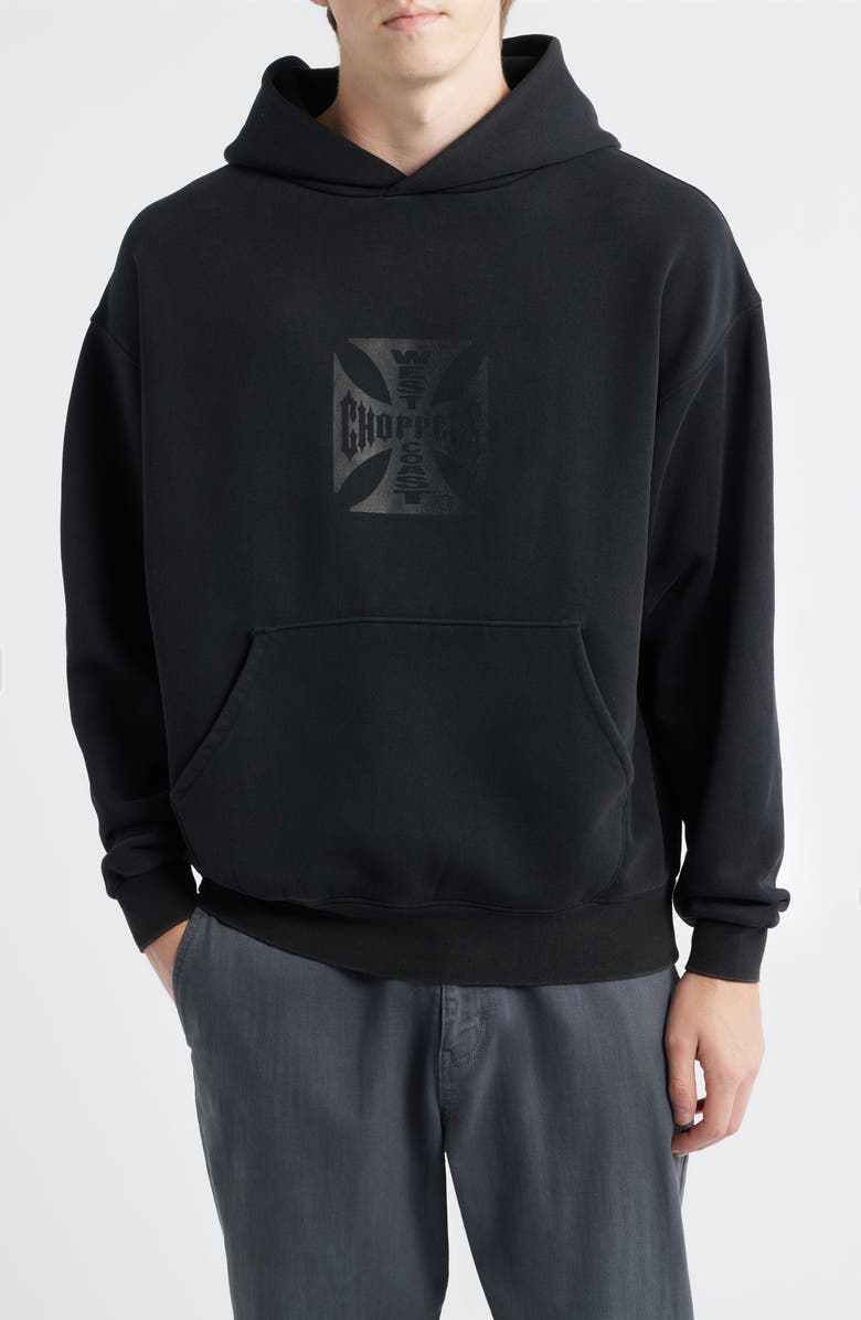ID Supply Co West Coast Choppers Cotton Graphic Hoodie, Main, color, Washed Black