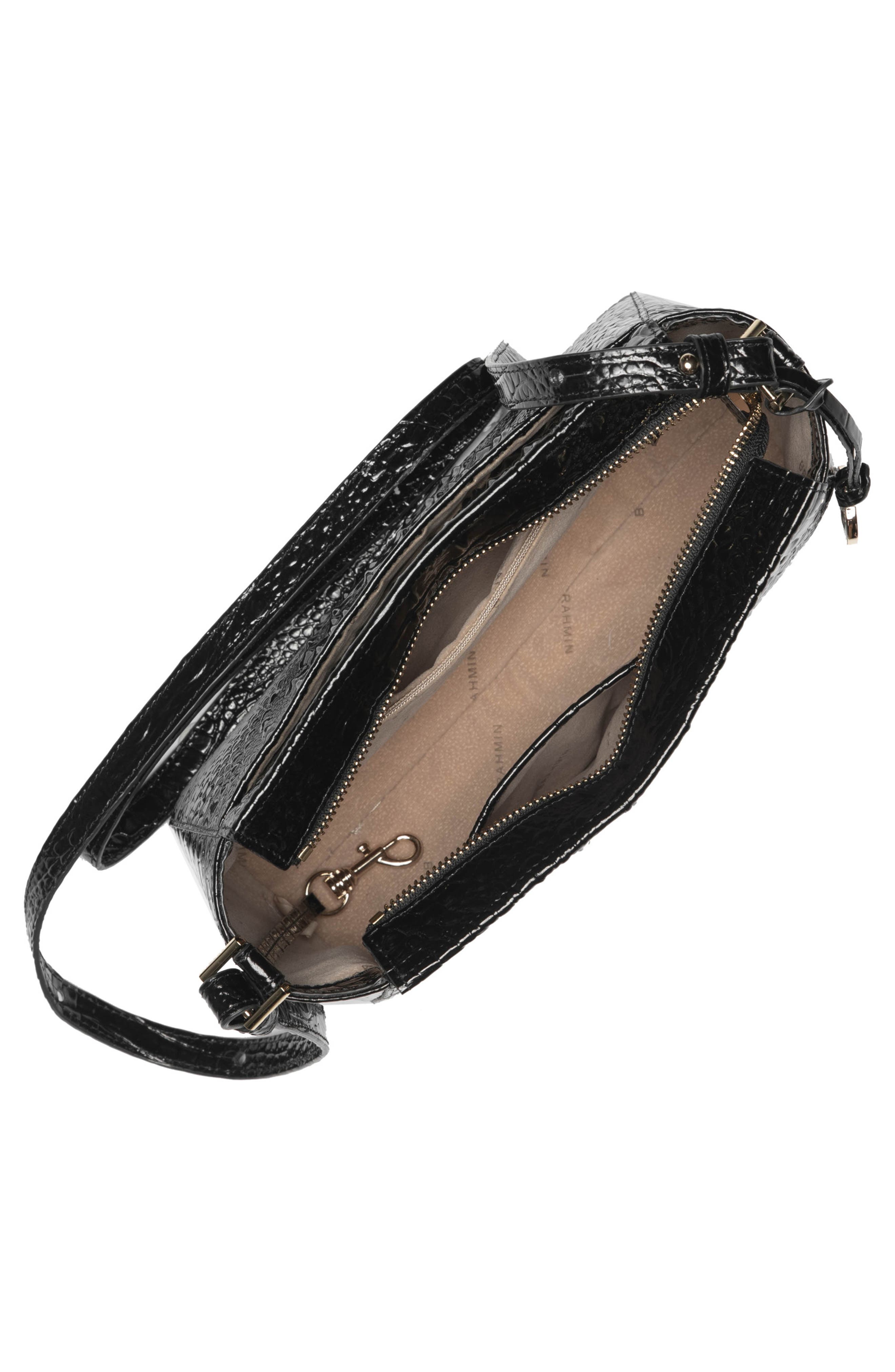 Brahmin Hillary Croc Embossed Leather Crossbody Bag, Alternate, color, Black