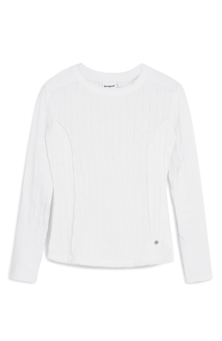 Desigual Charm Pointelle Stretch Cotton Top, Alternate, color, White