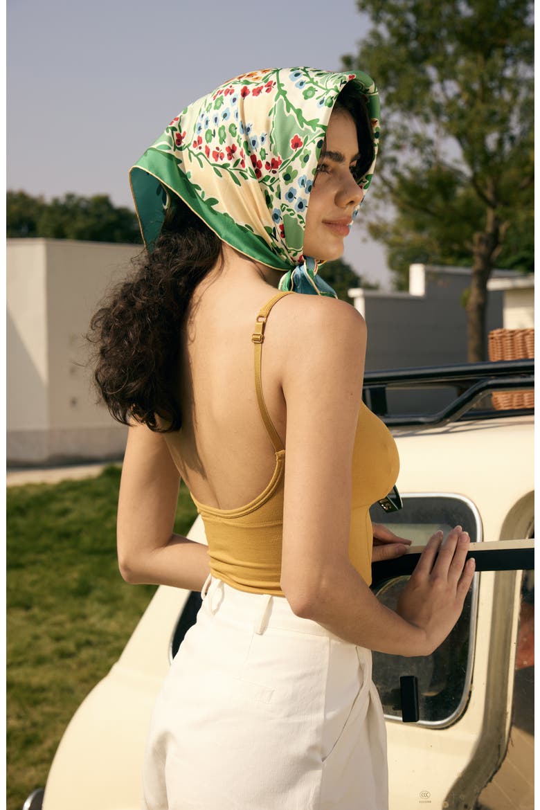 Double Sided Silk Scarf of Garden, Alternate, color, Green