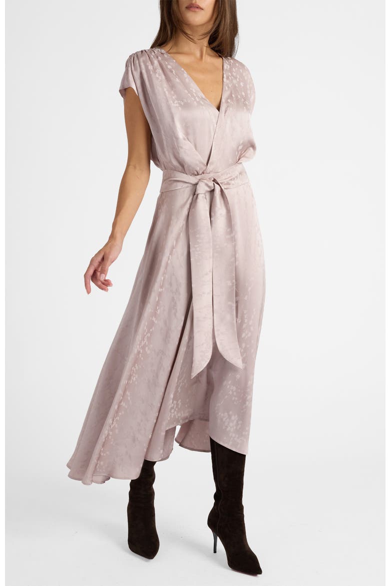 Talia Cap Sleeve Midi Fit and Flare Dress in Tonal Jacquard, Alternate, color, LILAC SHADOW