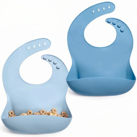 Silicone Baby Bib Set Waterproof Adjustable Food Catcher 2 Piece