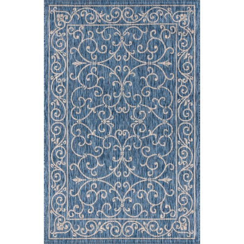 Shop Jonathan Y Charleston Vintage Filigree Textured Weave Indoor/outdoor Area Rug In Navy/gray