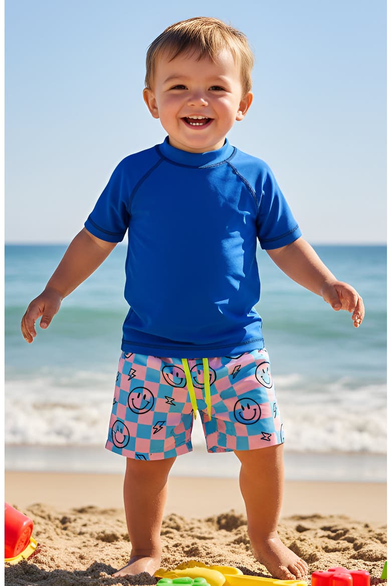 Boys Retro Smiley Print Board Shorts, Alternate, color, Multicolor