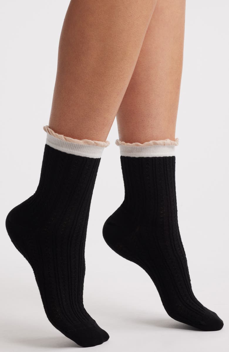 Oroblu Likeable Pointelle Crew Socks, Main, color, 