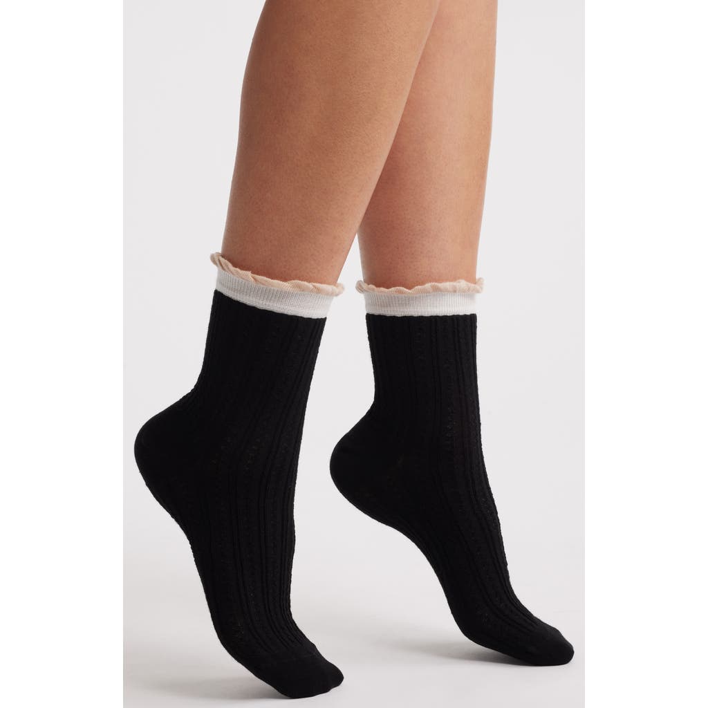 Oroblu Likeable Pointelle Crew Socks In Black