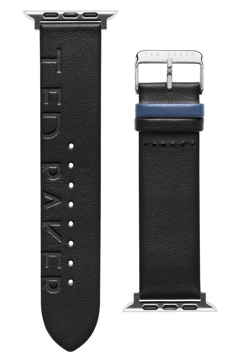 London Colorblock Leather Apple Watch® Band, Main, color, BLACK