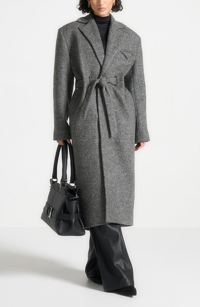Manière De Voir Jena Wide Shoulder Wool Coat with Cinch Belt, Alternate, color, Grey