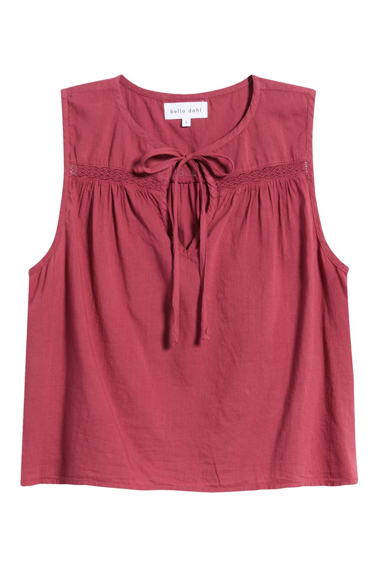 Lace Trim Tie Neck Sleeveless Top, Alternate, color, DARK CHERRY