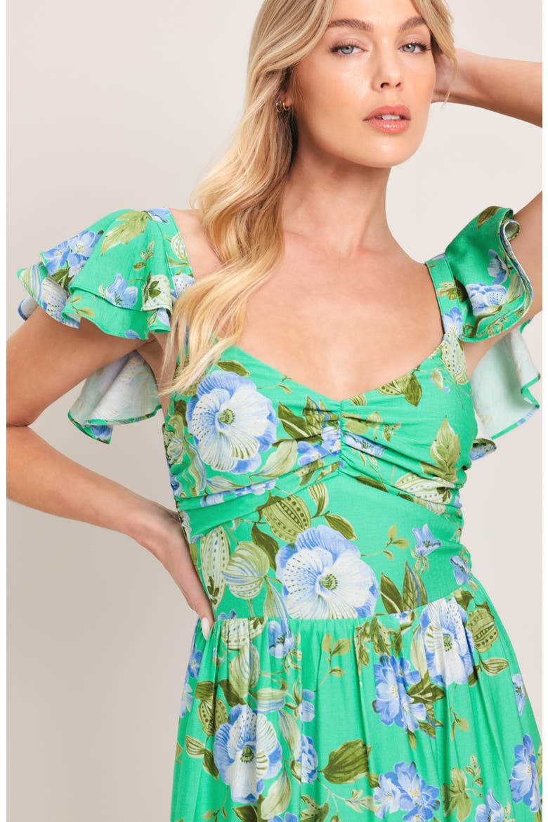 Flutter Sleeve Maxi Dress, Alternate, color, TEAL