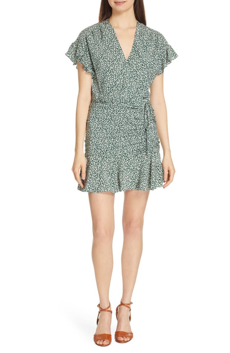 Veronica Beard Marla Tie Ruched Silk Minidress, Main, color,