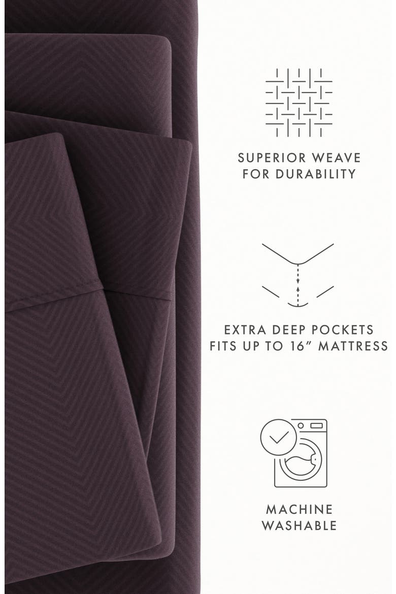 HOME SPUN Premium Chevron Embossed 4-Piece Bed Sheet Set, Alternate, color, PURPLE