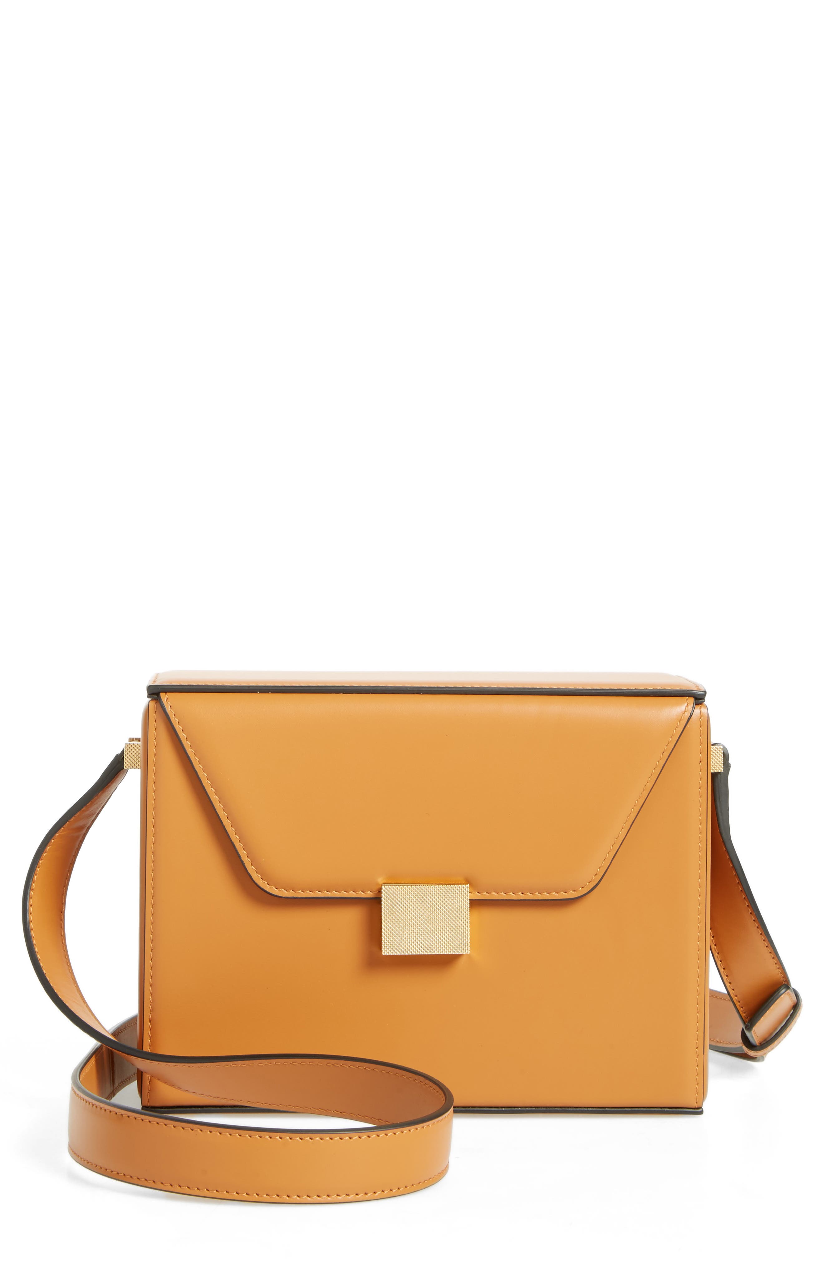 Vanity Calfskin Leather Box Bag, Main, color, MUSTARD