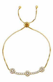 Sterling Silver Pavé Cubic Zirconia Station Slider Bracelet