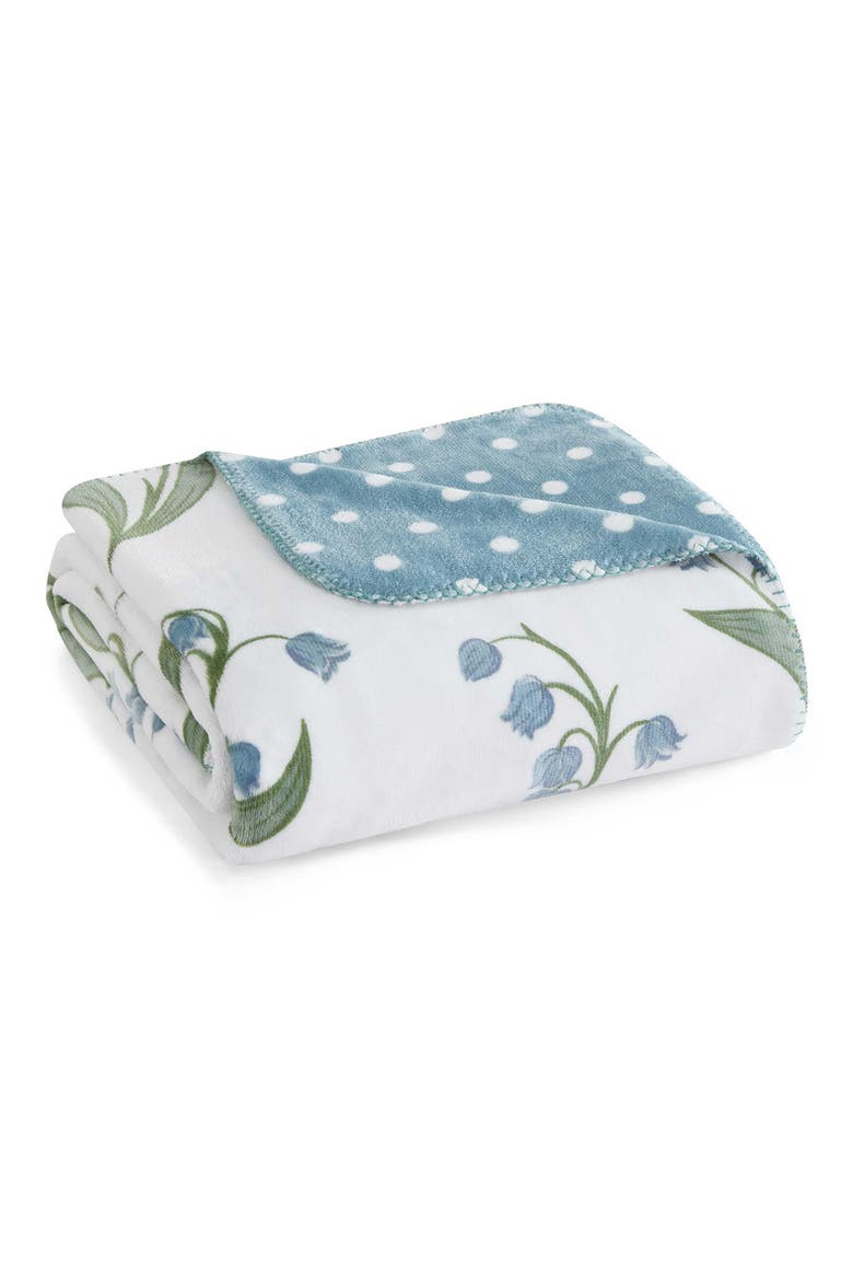 Dionne Reversible Microfiber Plush Throw, Main, color, WHITE/ WINTER BLUE/ GREEN