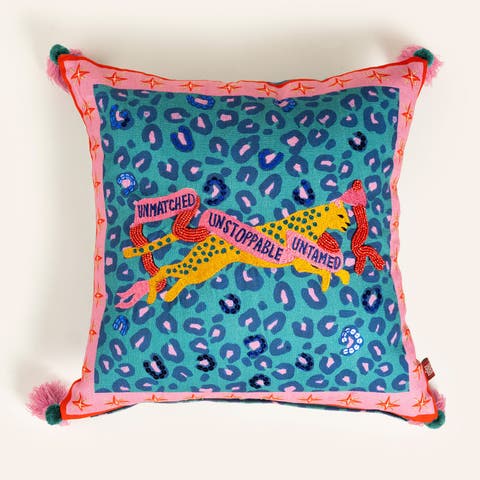 Ghuni Tasseled Embroidered 100% Cotton Home Accent Leopared