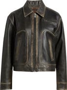Frye Distressed Leather Bomber Jacket