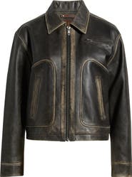 Frye Distressed Leather Bomber Jacket