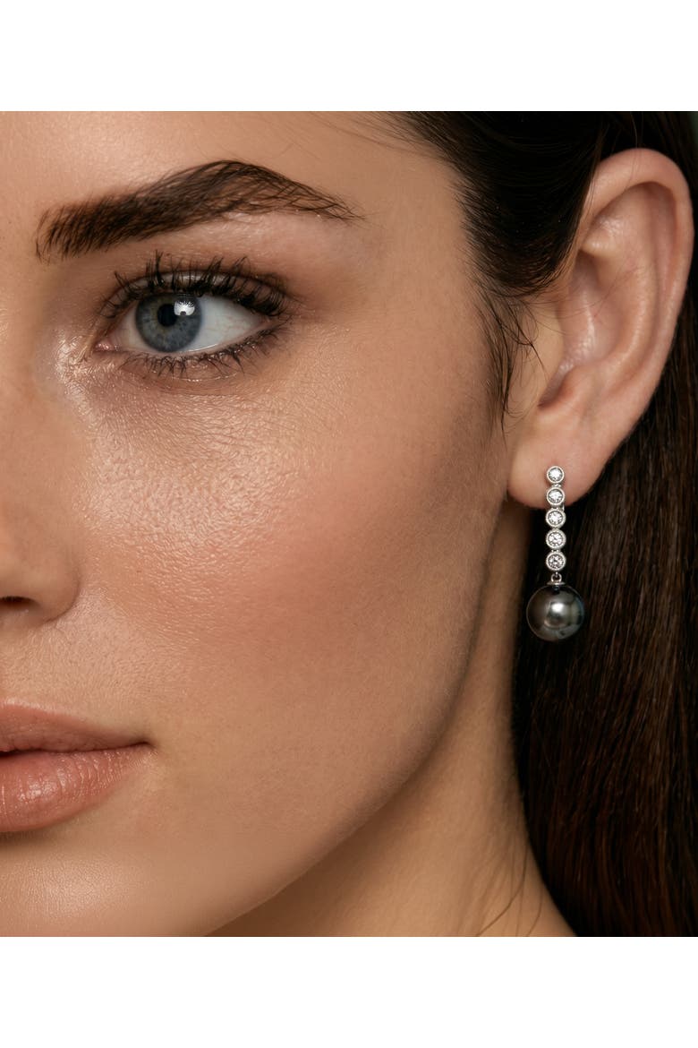 Tahitian South Sea Pearl & Diamond Cascade Earrings, Alternate, color, White Gold