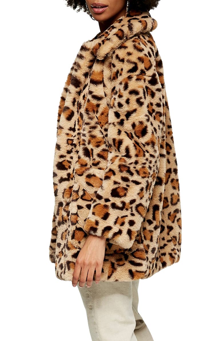 Topshop Eddie Leopard Pattern Faux Fur Jacket, Alternate, color, 