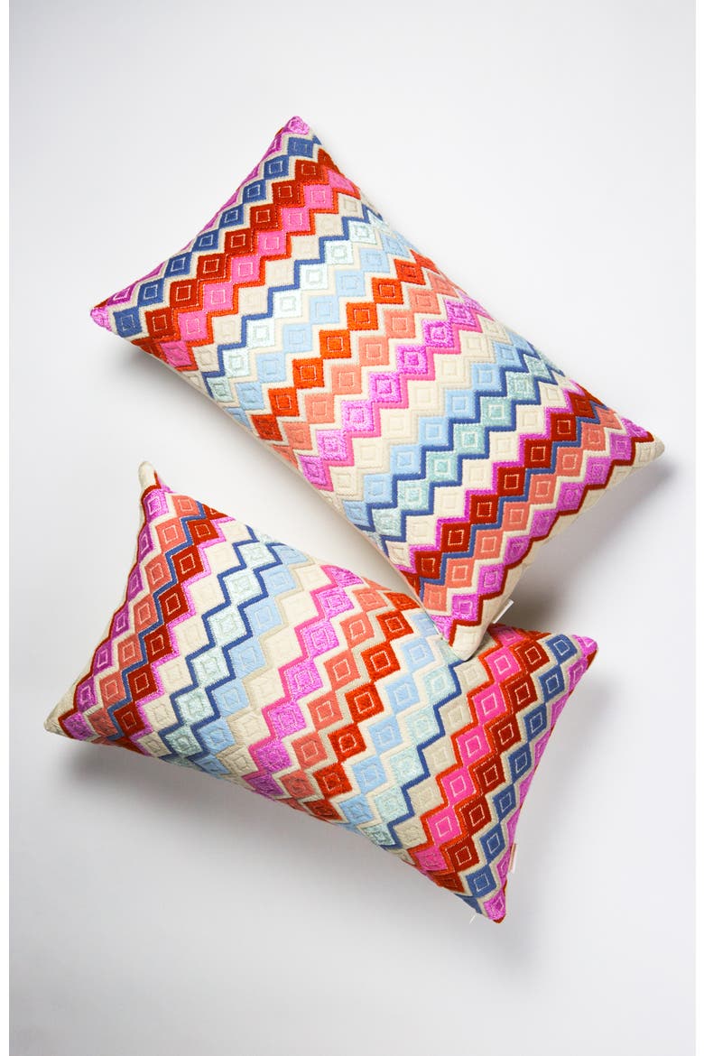 San Pedro Pink Diamond Handwoven Cotton and Silk Brocade Throw Pillow, Alternate, color, Multi