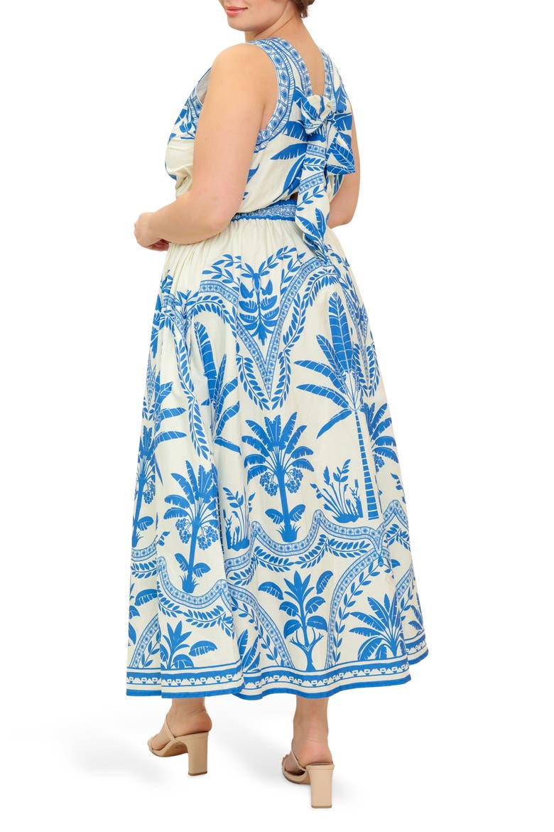 Palm Print Cotton Midi Dress, Alternate, color, IVORY BLUE