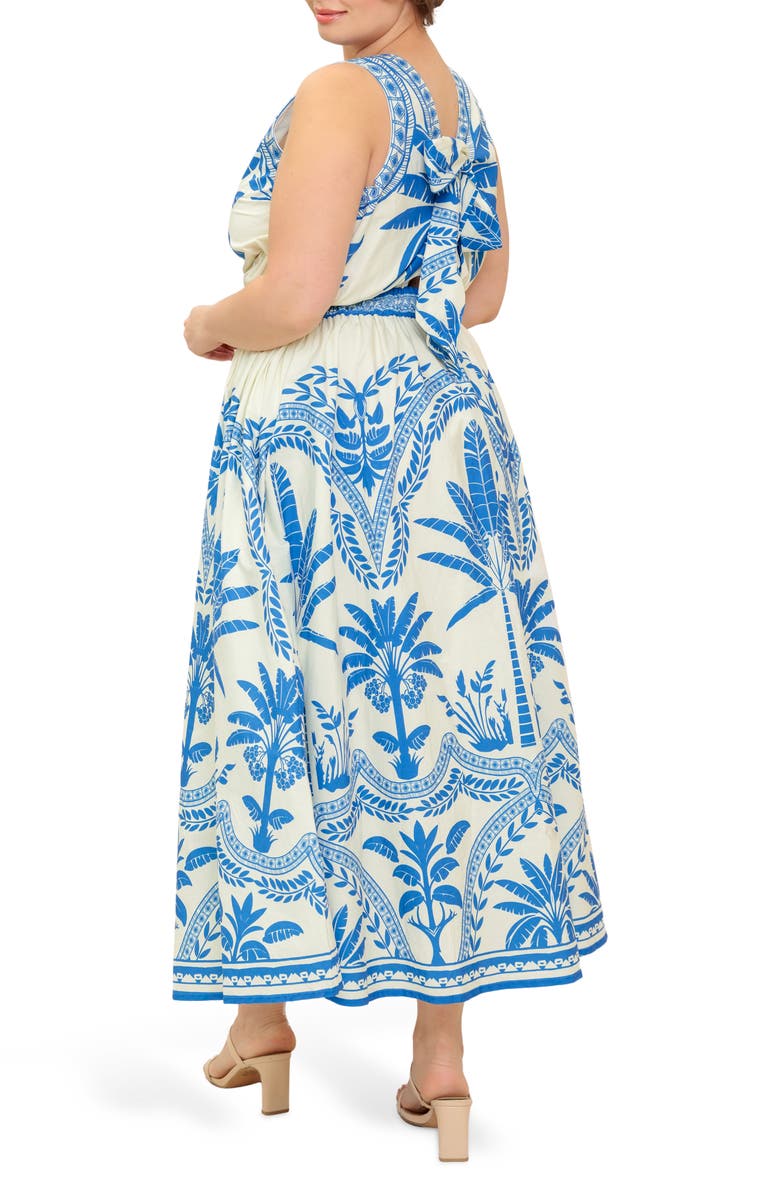 FLYING TOMATO Palm Print Cotton Midi Dress, Alternate, color, Ivory Blue