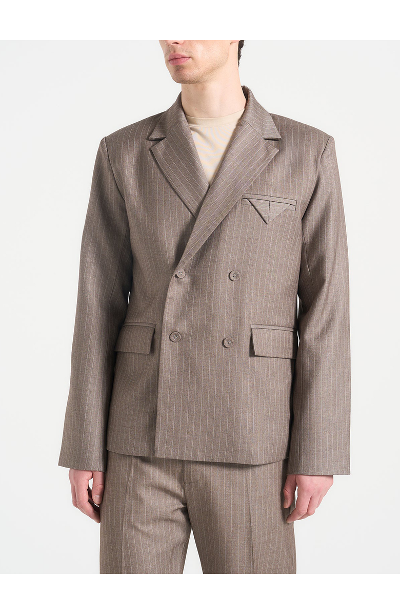 Manière De Voir Didier Double Breasted Pinstripe Suit Jacket, Main, color, Taupe