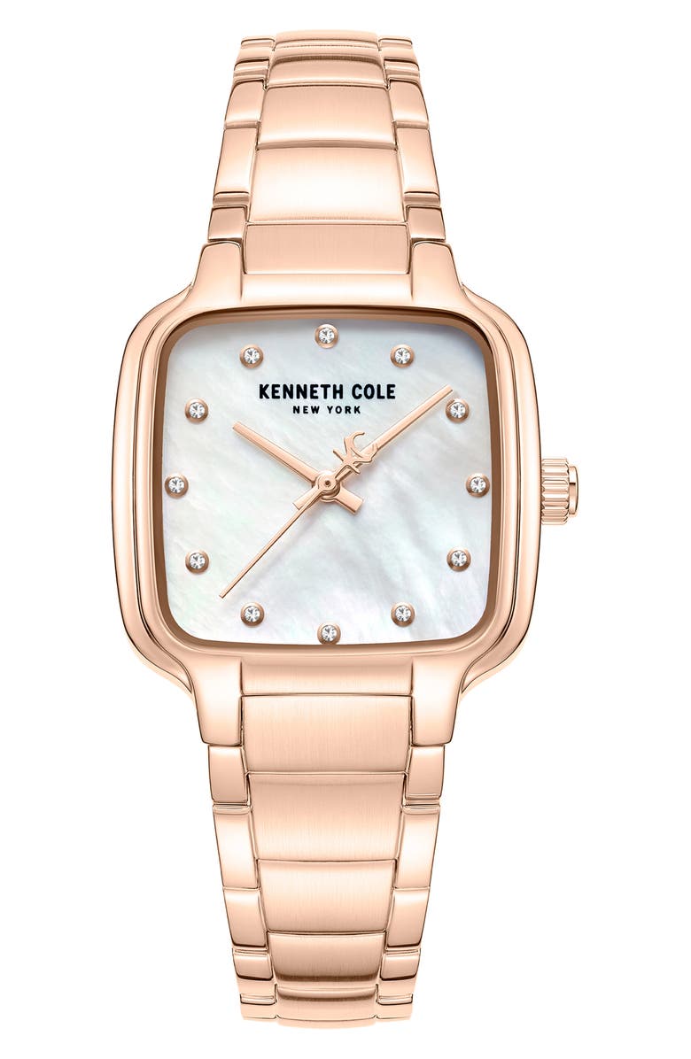 Kenneth Cole New York Classic Mother-of-Pearl & Diamond Bracelet Watch, 28mm x 31.6mm, Main, color, Pink / Rose Gold