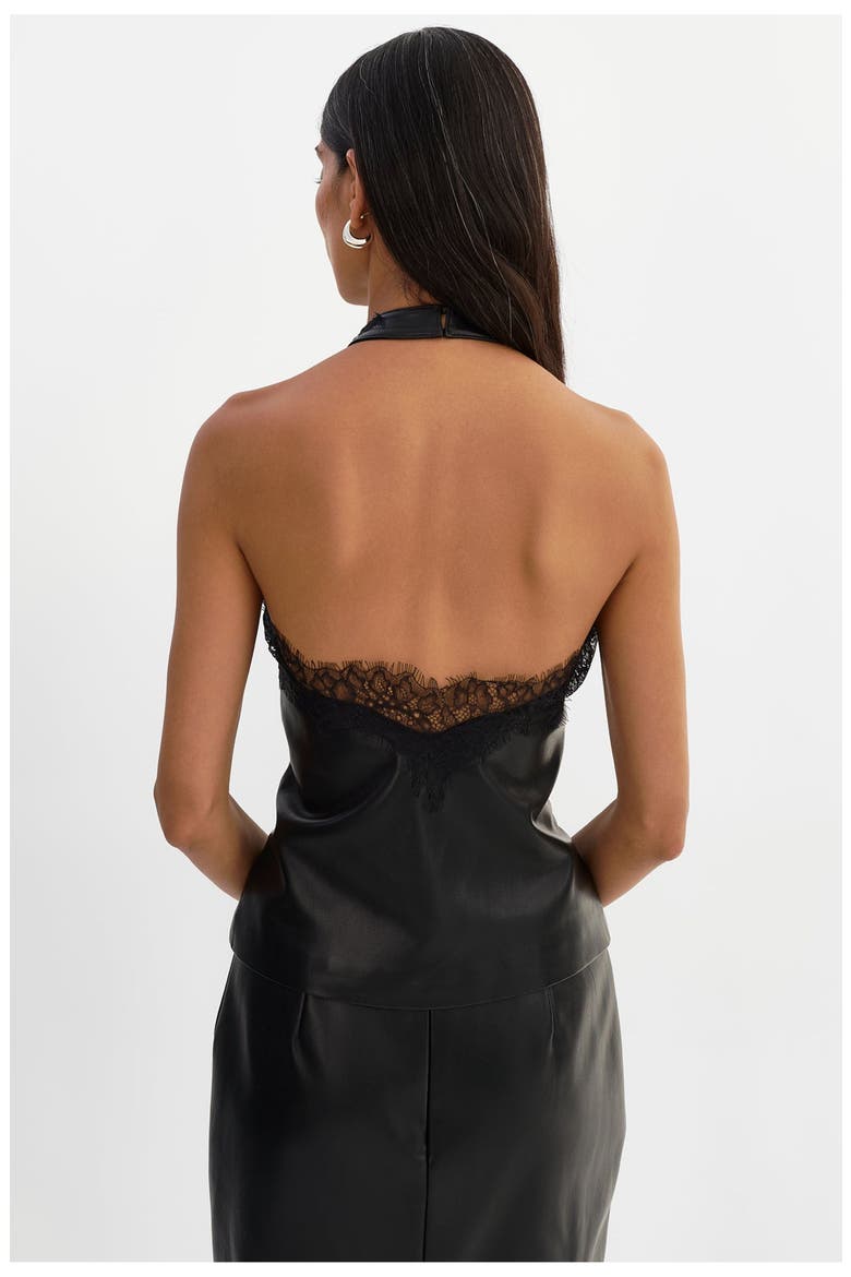 GINNY | Laced Faux Leather Top, Alternate, color, Black