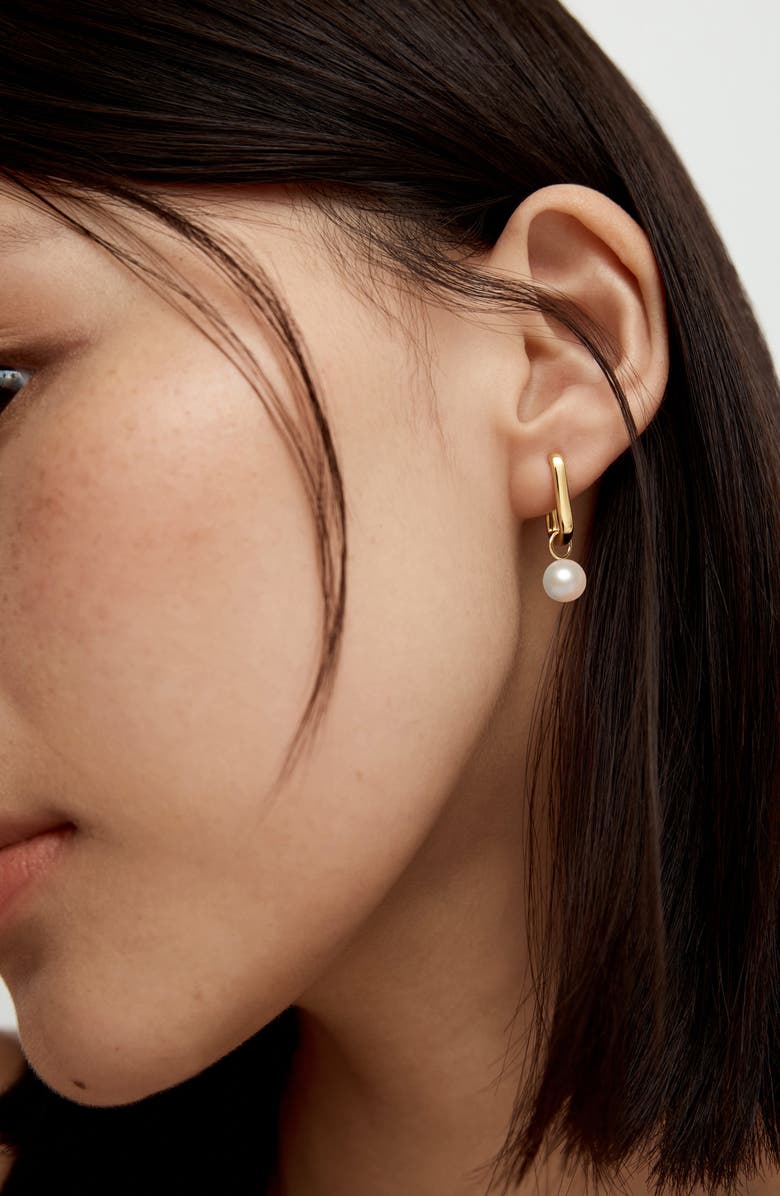 Monica Vinader Alta Freshwater Pearl Slim Huggie Hoop Earrings, Alternate, color, 18Ct Gold Vermeil / Pearl