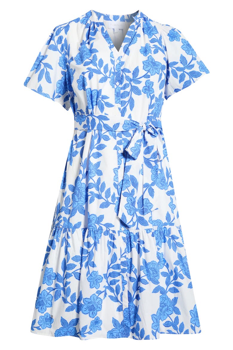Glantis Floral Cora Button Midi Dress, Alternate, color, WHITE-BLUE-MULTI