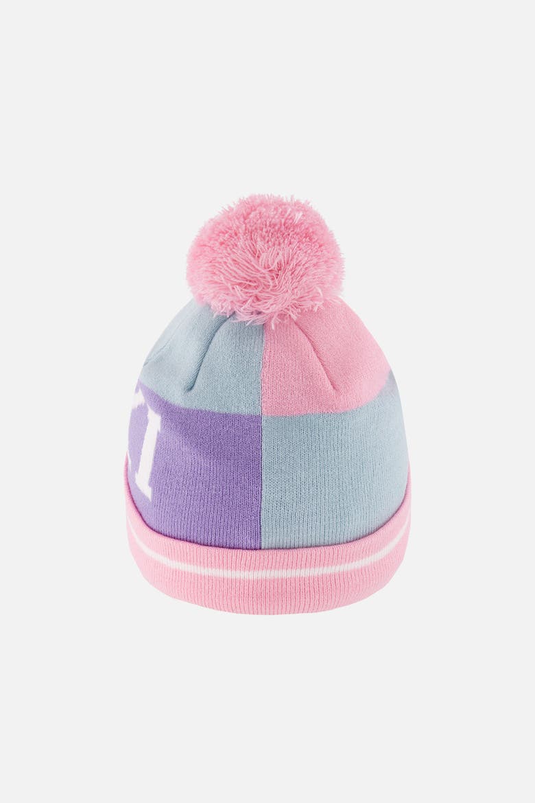 Ski Colorblock Fleece-Lined Knit Hat with Pompom, Alternate, color, Light Blue and Light Pink