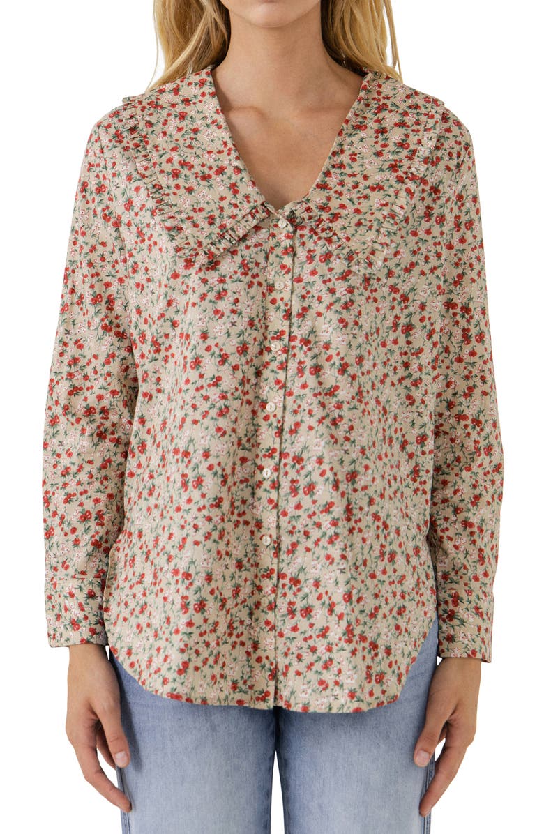 English Factory Floral Wide Collar Long Sleeve Shirt, Alternate, color, 