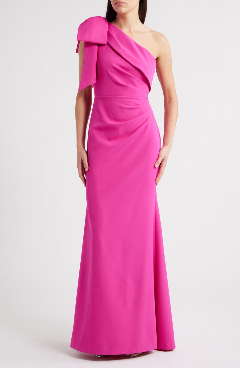 Eliza J Bow Detail One-Shoulder Gown, Main, color, Magenta