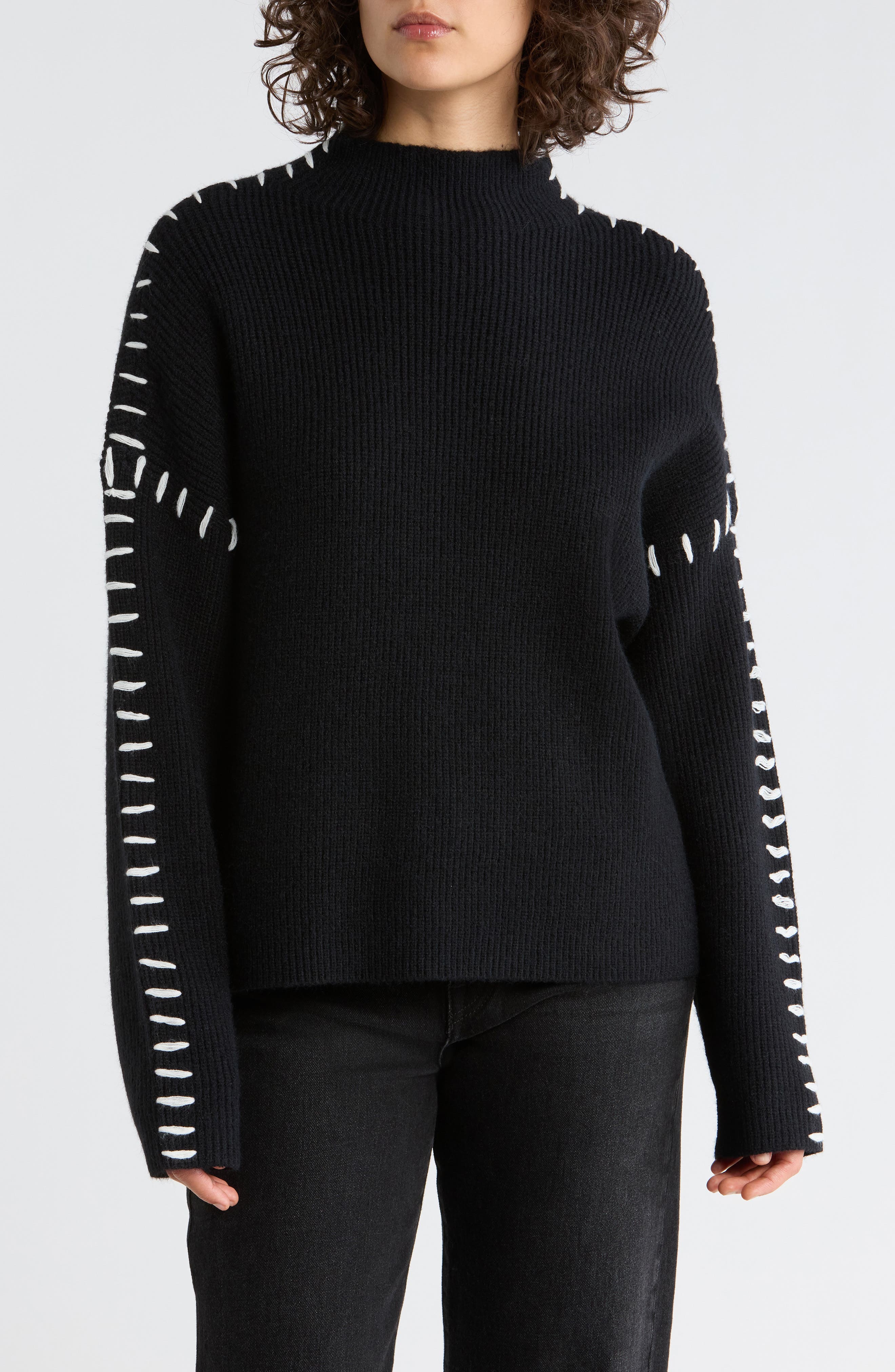 Elodie Contrast Stitch Mock Neck Sweater