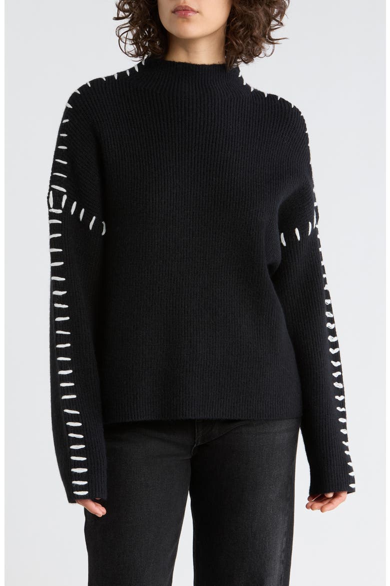 Contrast Stitch Mock Neck Sweater, Main, color, BLACK