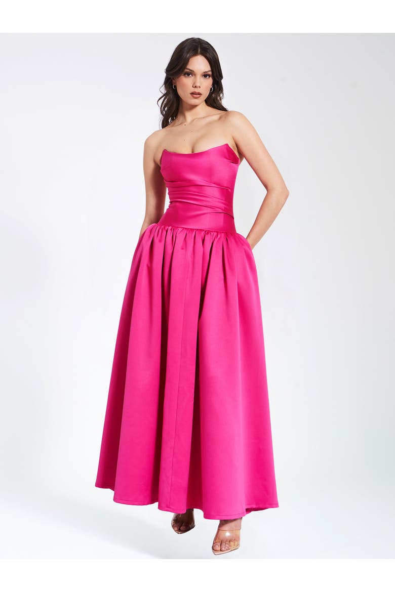 Walterina Satin Strapless Drop Waist Corset Gown, Alternate, color, Fuchsia