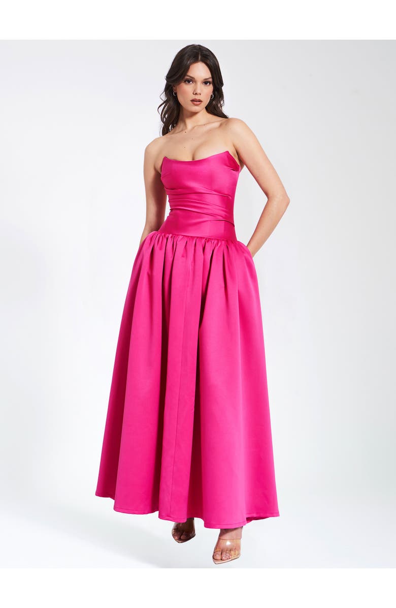 Miss Circle Walterina Satin Strapless Drop Waist Corset Gown, Alternate, color, Fuchsia