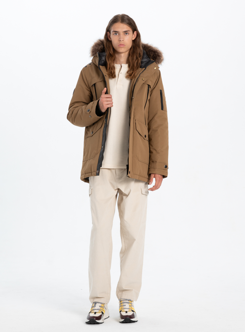 Point Zero Hooded Mid-length Parka In Wheat