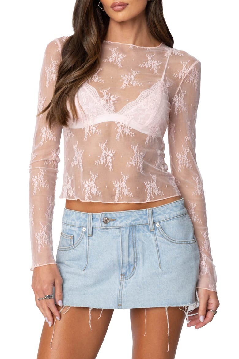 LIse Sheer Floral Lace Top, Main, color, LIGHT-PINK