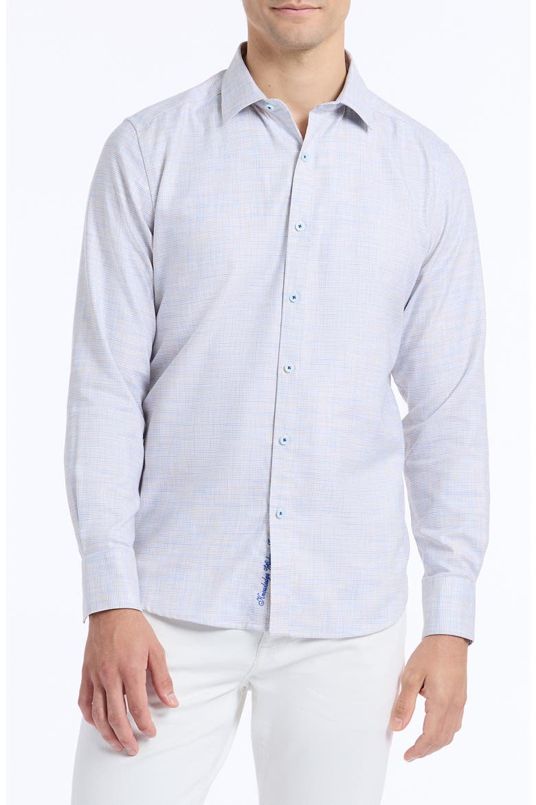 Edison Print Woven Button-Up Shirt, Main, color, SAND