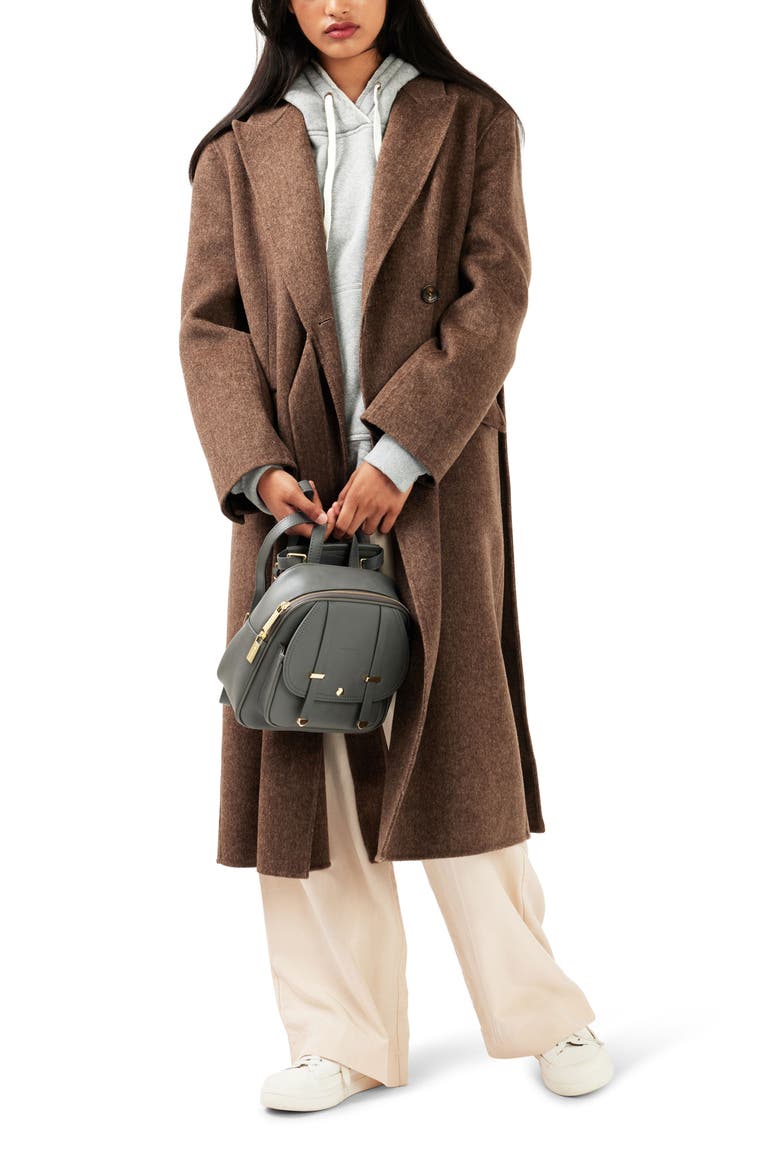 Right There Side Tie Wool Blend Coat, Alternate, color, WALNUT