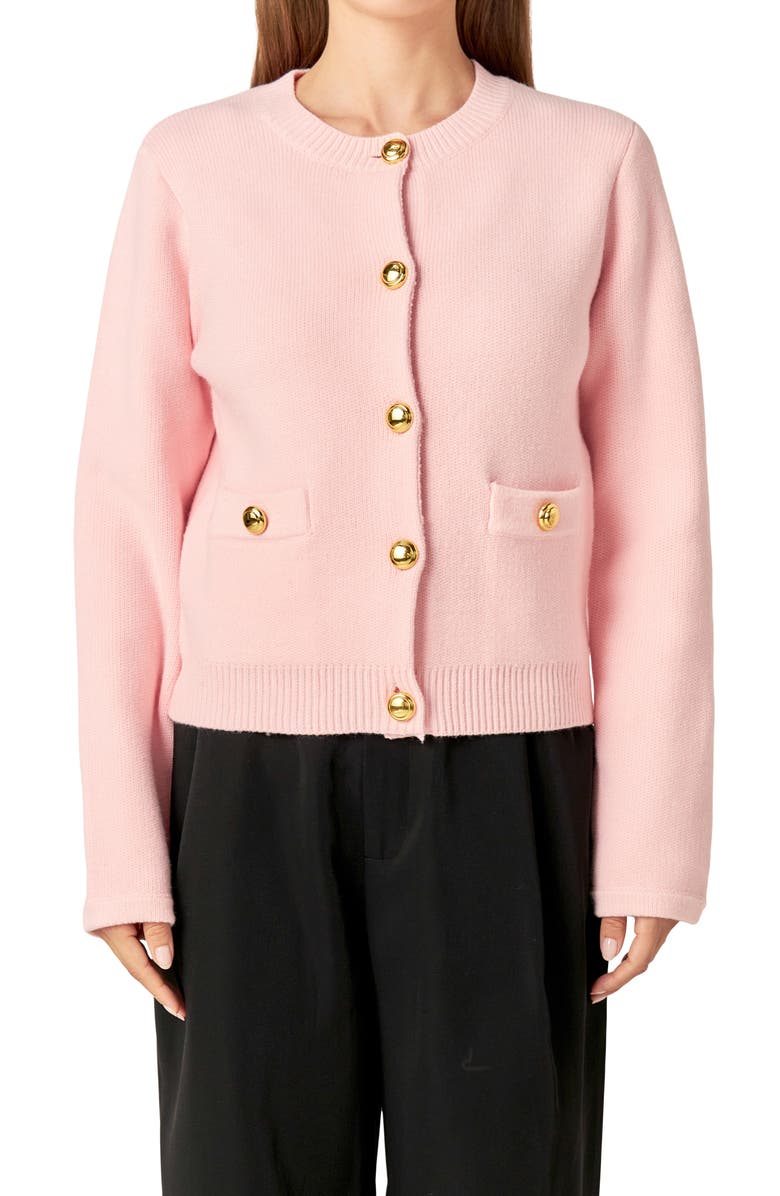 English Factory Golden Button Cardigan, Main, color, Light Pink