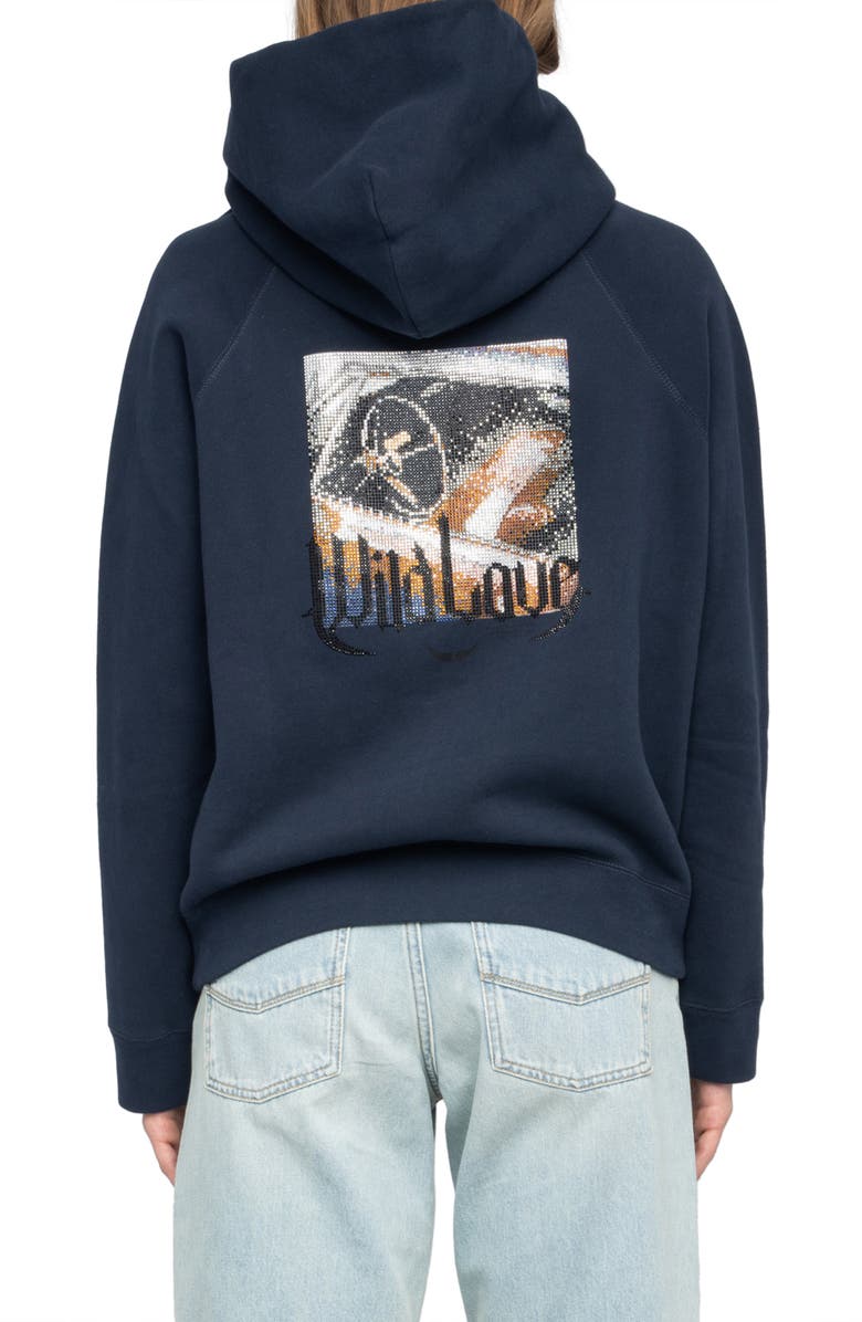 Zadig & Voltaire Georgy Photo Ride Strass Rhinestone Hoodie, Alternate, color,