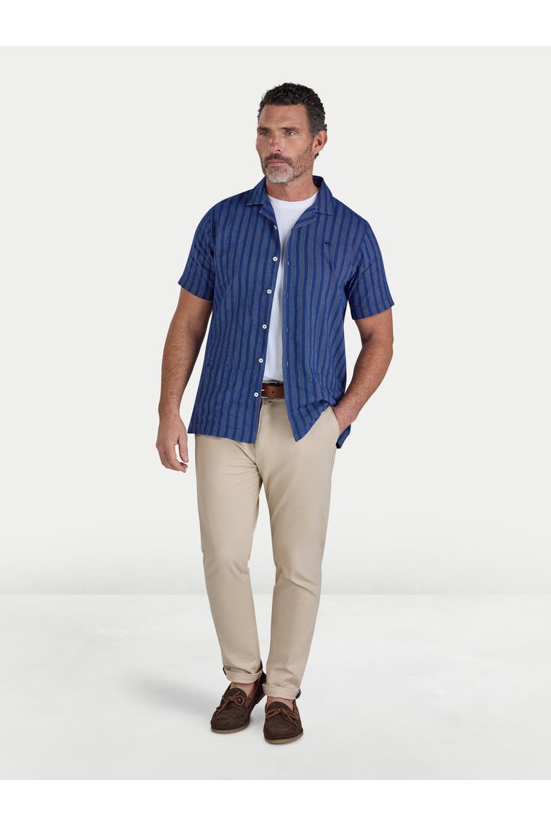 Athen Stripe Linen Blend Shirt, Alternate, color, Navy
